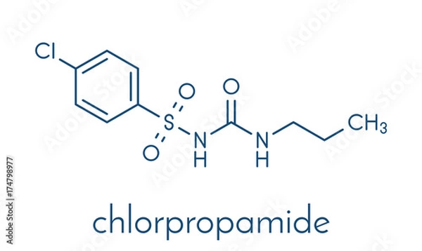 Fototapeta Chlorpropamide diabetes drug molecule. Skeletal formula.
