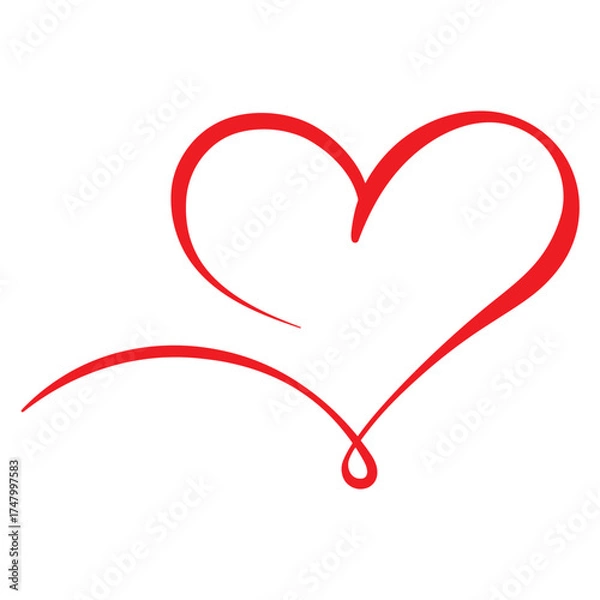Fototapeta Stylized Red Love Heart Outline Shape with Flowing Line Graphic Symbol Hand Drawn Vector
