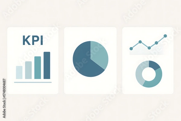 Fototapeta KPI dashboard cards with bar pie and line charts minimal style