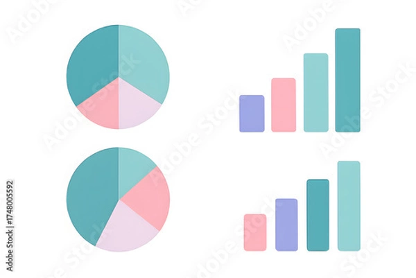 Fototapeta Set of pie and bar charts isolated on white background