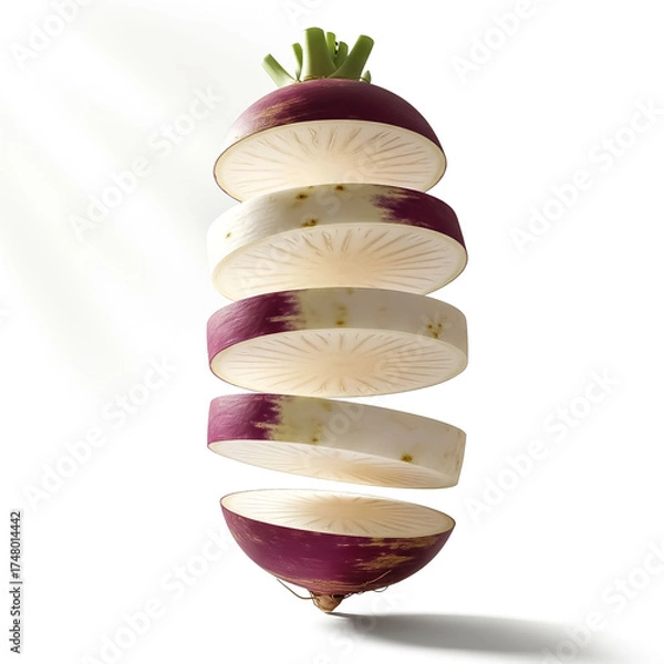 Fototapeta Sliced eggplant shown in layers highlighting texture and color against a white background