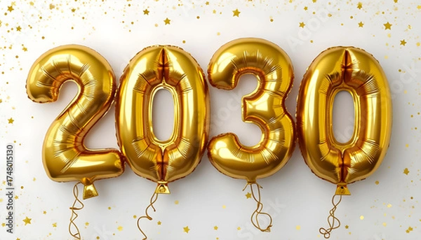 Fototapeta Celebration of the New Year 2030 with golden balloons and festive decorations in a party atmosphere