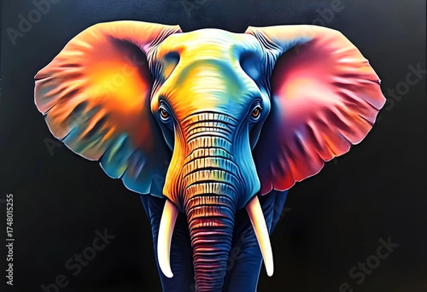 Fototapeta Colorful elephant portrait showcasing vivid hues in a striking artistic representation