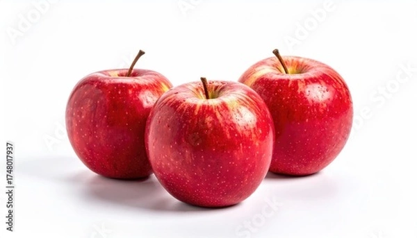 Fototapeta Three glossy, red apples on a white background