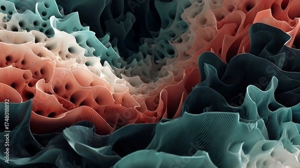 Obraz Contemporary Abstract Coral Aqua Shapes Art 3D Rendering Gradient Background Wallpaper