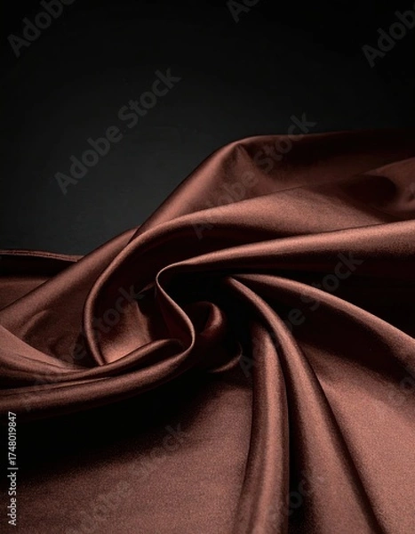 Fototapeta Deep brown silk fabric drapes in a textured swirl