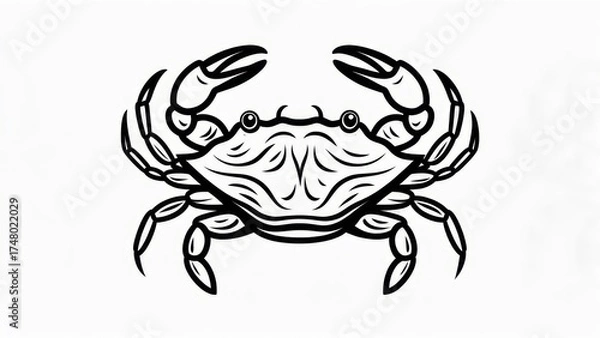 Obraz Simple black and white crab line drawing illustration isolated on a white background.