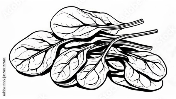 Obraz Hand Drawn Illustration of Fresh Spinach Leaves Bunch.