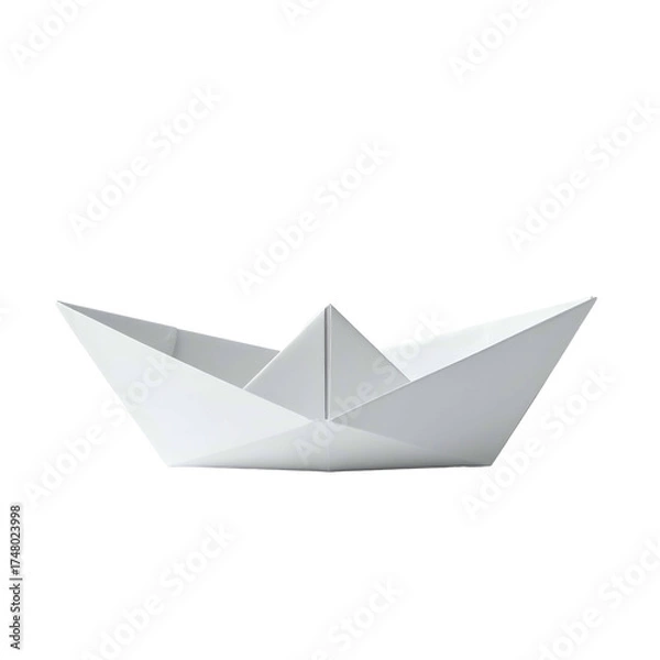 Fototapeta A simple white paper boat, sharply folded, against a dark background, well-lit