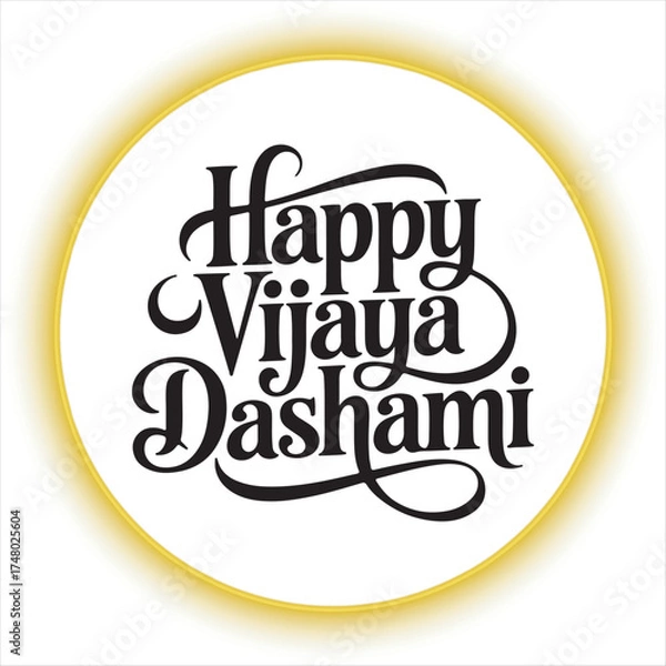 Fototapeta Minimalist Happy Vijaya Dashami Celebration Design,
Handwritten Happy Vijaya Dashami with Lotus Flower,
Floral Style Vijaya Dashami Typography Vector

