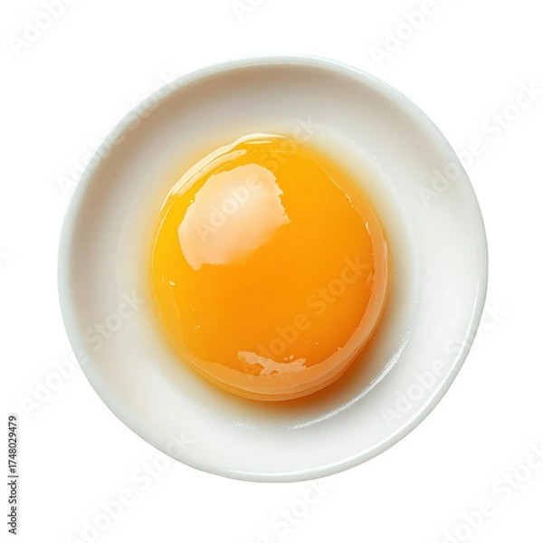 Fototapeta Fresh Egg Yolk in White Dish, Perfect for Cooking and Baking, Bright Yellow Color, Natural Ingredients and Healthy Nutrition on transparent background
