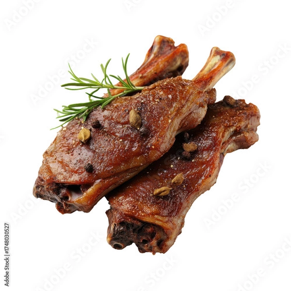 Obraz Juicy Grilled Lamb Chops with Spices and Fresh Herbs for a Flavorful Meal on transparent background