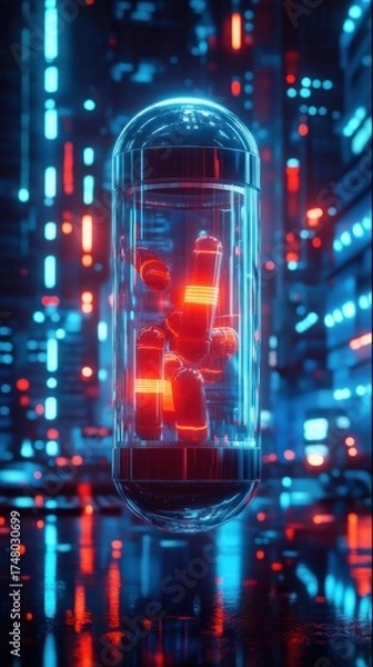 Obraz Abstract capsule with red objects digital art