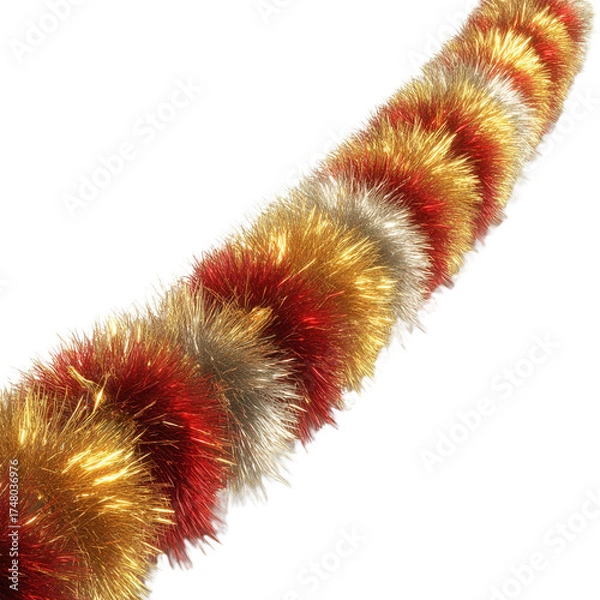 Fototapeta christmas decoration. Fuzzy, colorful caterpillar with distinct patterns and textures