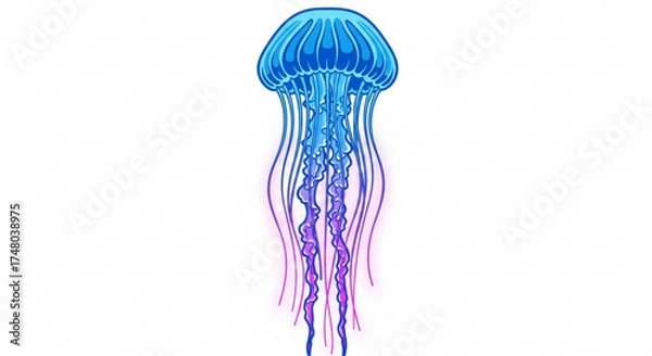 Fototapeta Elegant jellyfish with flowing tentacles, a mesmerizing marine creature with vibrant blue and pink hues in a captivating design