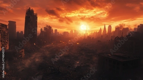 Obraz Apocalyptic city landscape with dramatic sky