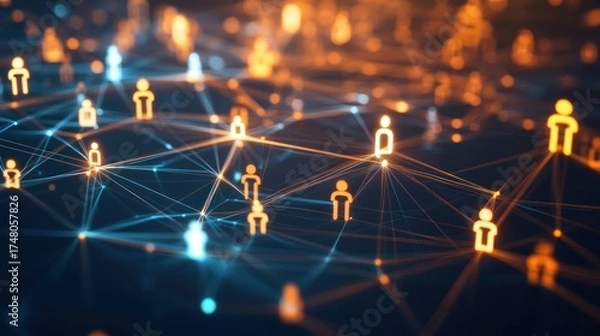 Fototapeta Network of connected people data and information