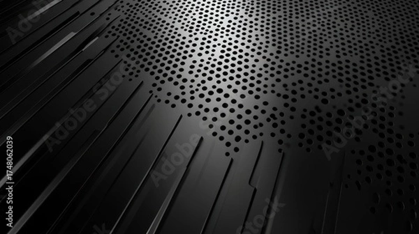 Fototapeta Abstract black metal surface with perforation