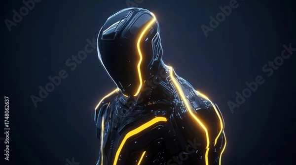 Fototapeta Futuristic figure with glowing details dark background