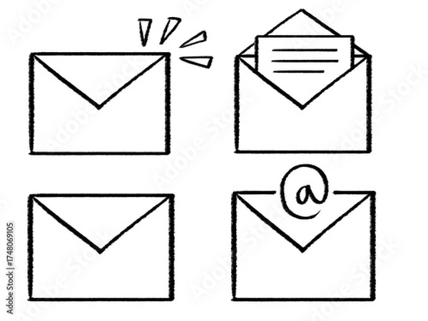 Fototapeta set of hand-drawn, sketchy E-Mail icon design, email icon with transparent png background 