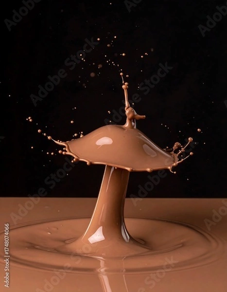 Fototapeta A splash of chocolate creates a mushroom-shaped form