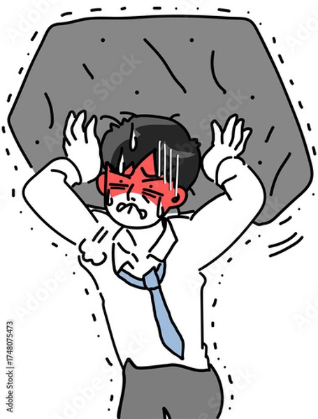 Obraz ブラック企業で耐え忍ぶ岩を支える若手社員のベクターイラスト