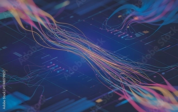 Obraz Abstract digital network technology, concept for data transfer and connectivity, with light and color flowing