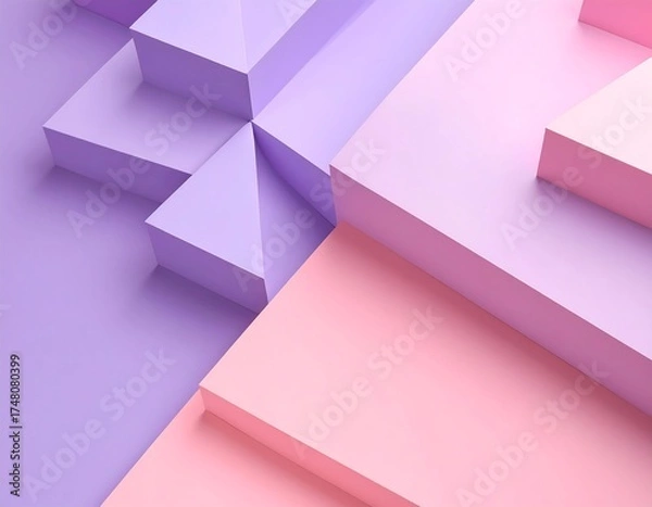 Obraz Abstract geometric shapes in light purple and pink.  Layered,  3D forms create a textured surface