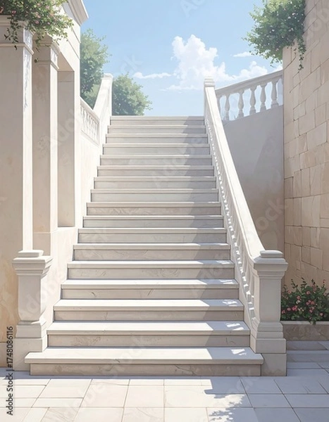 Obraz Elegant white stone staircase leading upward