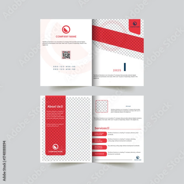 Fototapeta Bifold Brochure Layout with red Accents, business Bifold Brochure Layout design.
