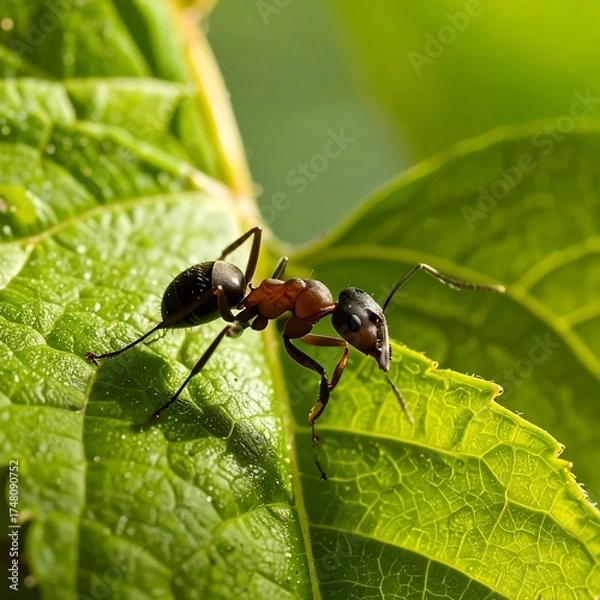Obraz Close-up of an ant on a vibrant green leaf (1)