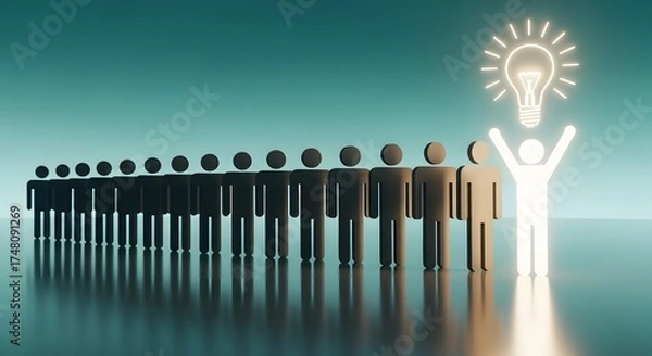 Fototapeta A glowing figure stands out from a crowd of people, representing leadership, innovation, and the power of ideas to inspire others