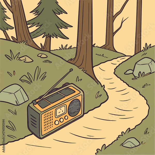 Fototapeta Vintage Radio on Forest Path Illustration
