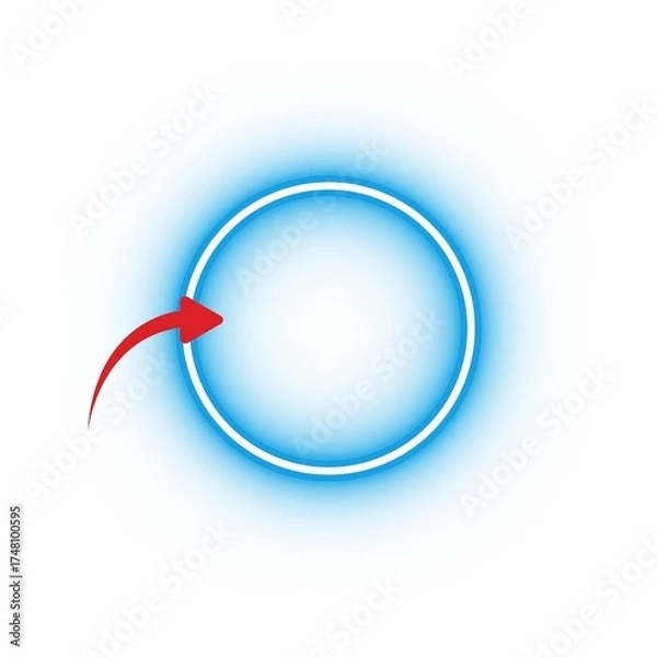 Obraz Red arrow entering a glowing blue circle on white background