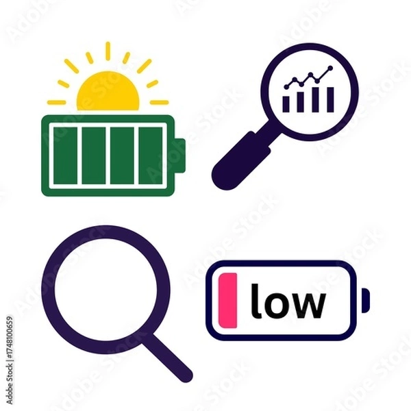 Obraz Battery level and search icons for analytics and data