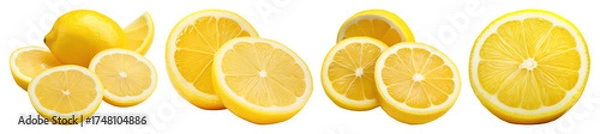 Fototapeta PNG Fresh vibrant lemon slices arrangement, element set on transparent background