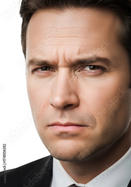 Fototapeta Businessman Squinting Eyes Action Doubt Skepticism Distrust Expression Isolated PNG on isolated transparent background