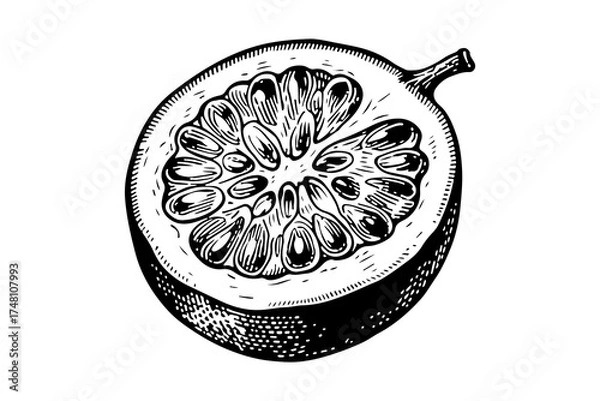 Obraz Passion fruit vector engraving style illustration