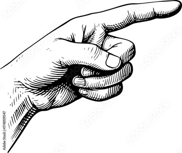 Obraz Pointing finger. Vector engraving style illustration