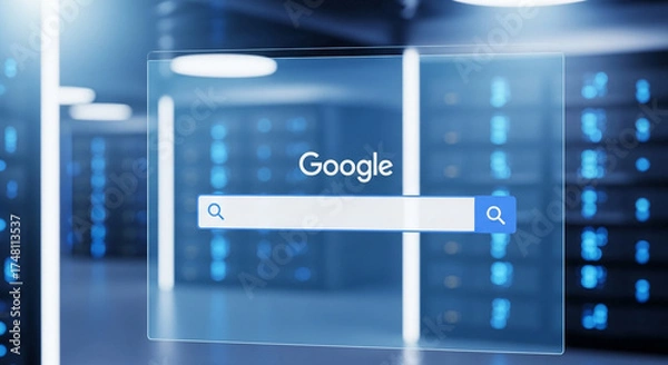 Fototapeta Futuristic Holographic Google Search Interface in a High-Tech Data Center Environment