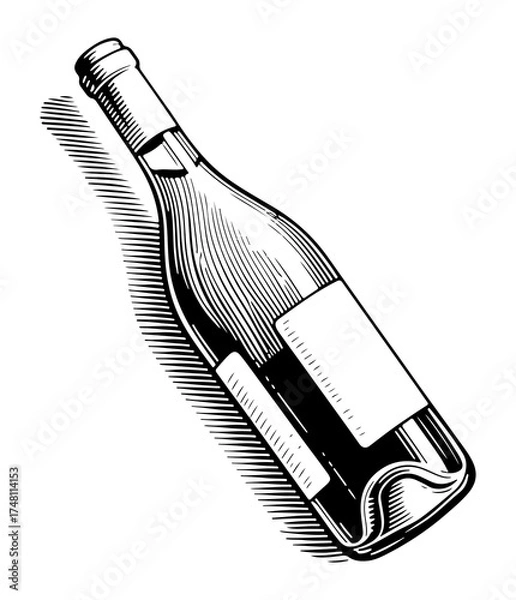 Obraz Wine bottle. Vector engraving style illustration