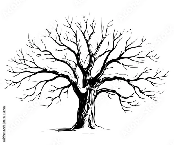 Obraz Winter tree vector engraving style illustration