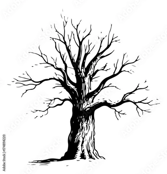 Obraz Winter tree vector engraving style illustration