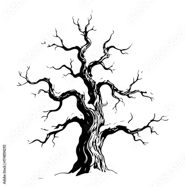 Obraz Winter tree vector engraving style illustration