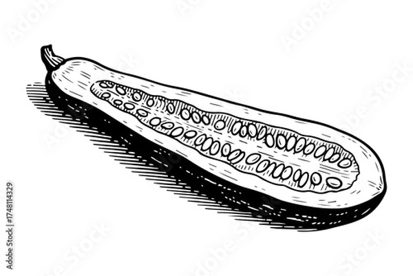 Obraz Zucchini vector engraving style illustration