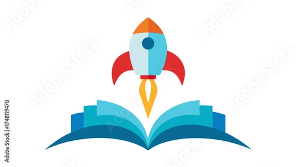 Obraz Rocket launching from an open book education learning