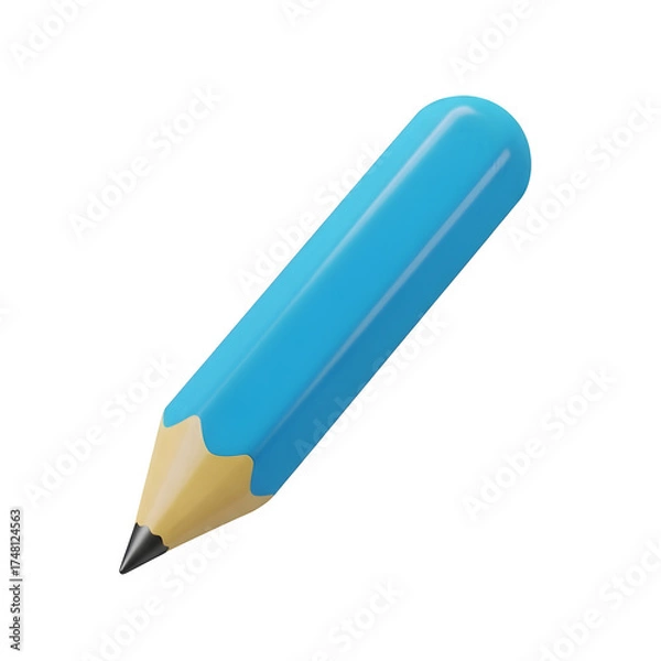 Fototapeta 3D Blue Pencil with Yellow Wood and Black Tip on Transparent Background writing drawing