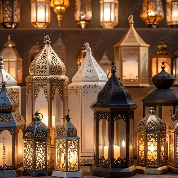 Fototapeta Decorative lanterns in warm lighting
