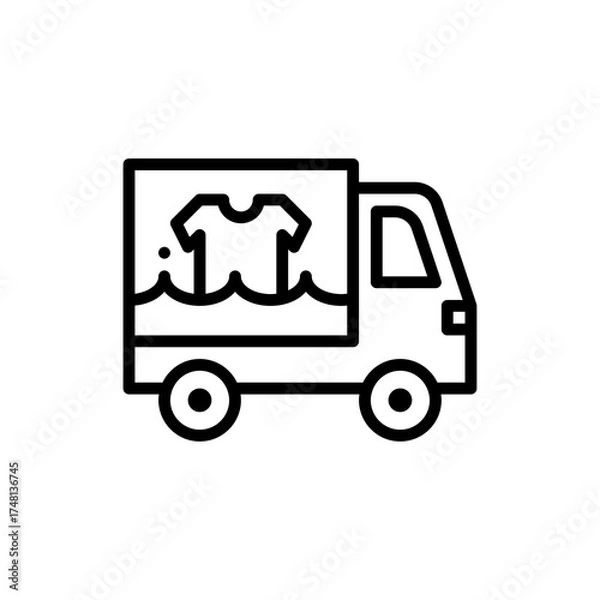 Fototapeta Delivery Truck Icon Showing T Shirt Being Washed Inside With Water And Bubbles on Transparent Background for Laundry Service