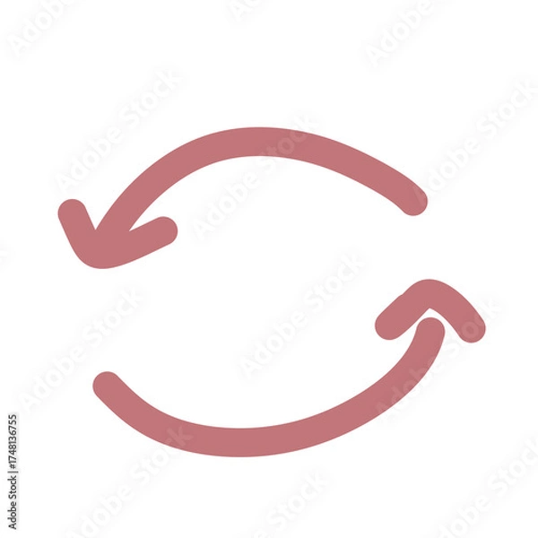 Obraz Two maroon curved arrows forming a circular motion, symbol of refresh and synchronization.
